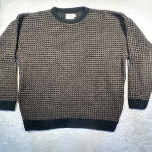 Vintage Essay by Linda Larson Mens XL Brown Black Knit Sweater Crewneck Boxy 90s
